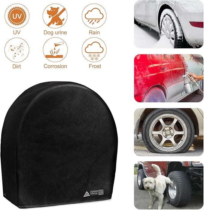 Leader Accessories Tire Covers (4 Pack) - Heavy Duty Waterproof Wheel Protectors for Truck, SUV, Jeep, Camper,Trailer, RV - Universal Fits 29.25-31.75 Inches Diameter, Black