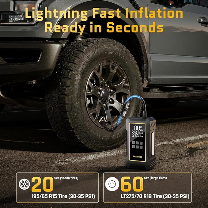 OlarHike Powerful Tire Inflator Portable Air Compressor, Dual Mode for Heavy Duty Vehicle, 12000mAh & 12V DC, Air Pump for Car Tires, Pickup Truck, Jeep and Off-Road.Tire Digital Gauge & LED Light
