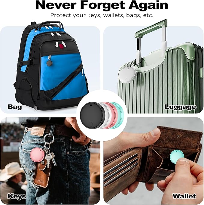 Eelexa Dual Platform (for iOS and Android) Smart Tag Tracker, 4 Pack Dual System Air Tracker Tag Compatible with Apple Find My or Google Find Hub APP, Keys Finder, Item Locator with Waterproof&Light