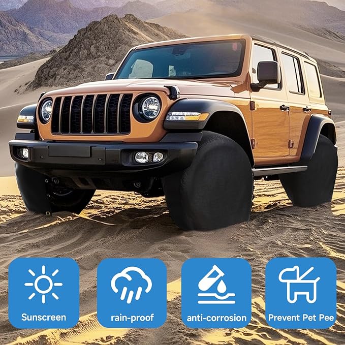 VINPATIO RV Tire Covers Set of 4, Tough Waterproof Wheel Protector for Trailer Camper, Truck, SUV, Motorhome, Universal Fits Tire Diameters 24-26 inches, Black