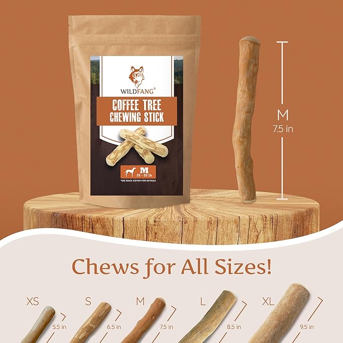 Wildfang® Coffee Wood Dog Chew, Medium - Tough Chew Toys for Aggressive Chewers, Dog Teething Toys for Puppies, Training for Chewing Muscles, Coffee Tree Sticks for Medium Dogs (33-55 lbs), Pack of 3