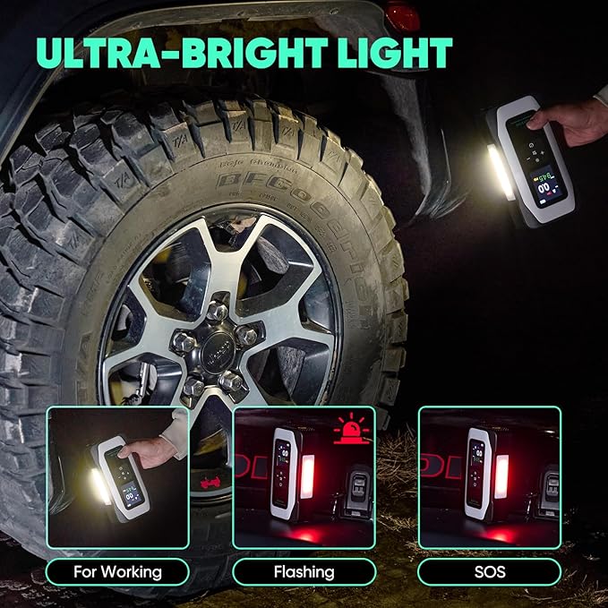 BY01 Tire Inflator Portable Air Compressor for Large Tires,Smart Air Pump with Dual Cylinder,Clourful Digital Sceen,Atuo Stop,150PSI Electric 16000mAh Cordless 12V Corded Dual-Use