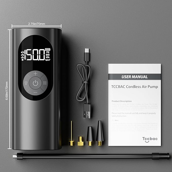 Tire Inflator Portable Air Compressor 150PSI Air Pump for Car Tires with Digital Pressure Gauge, Led Light, Auto Shut-Off, Portable Pump for Auto, Motorcycle, Bike, Balls and More