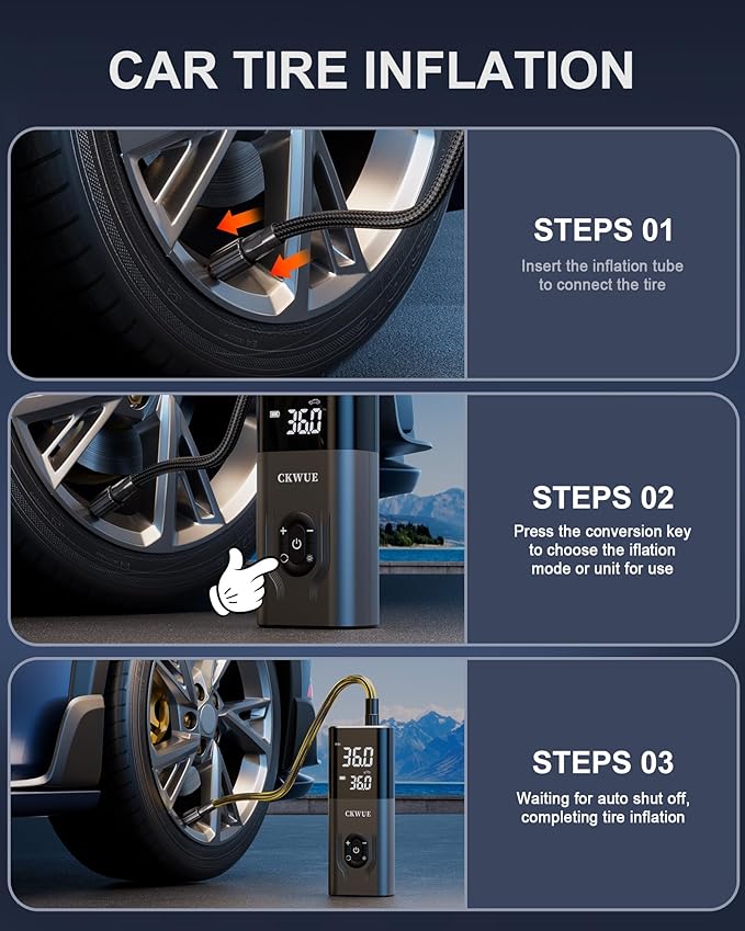 Tire Inflator Portable Air Compressor, 180PSI Cordless Air Compressor, 6X Faster Air Pump with Digital Pressure Gauge, Tire Pump with Dual Mode Inflation for Car, Motorcycle, Bicycle and Ball