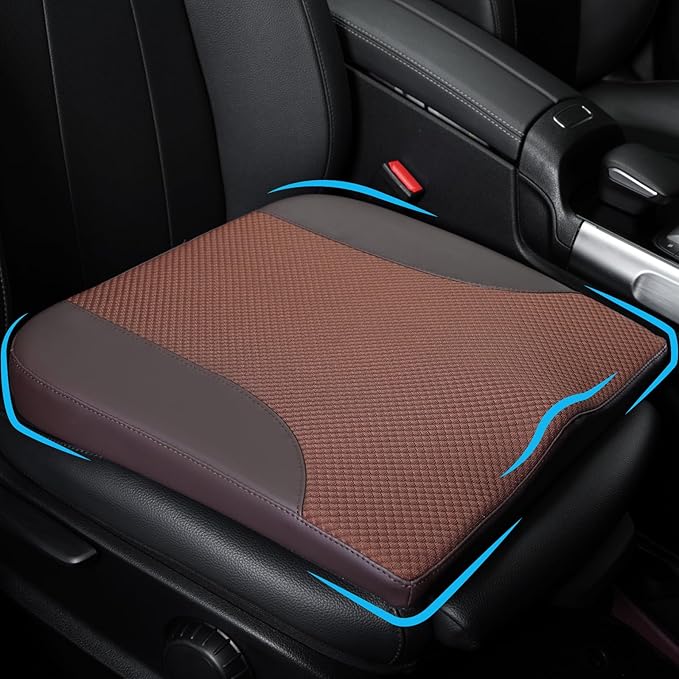 Car Seat Cushion, Car Seat Cushions for Driving with Comfort Memory Foam - Sciatica & Back Pain Relief, Suitable for Car, Truck, Office Chair (Brown)
