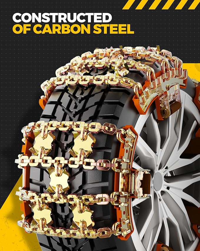 KYX Upgrade Alloy Steel Tire Chains for Car/SUV/Pickup Truks, Adjustable Universal Emergency Snow Chains for Off-road SUV Car Tires 185 195 205 215 225 235 245 255 - Set of 6, Alloy Steel