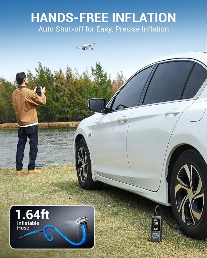 AVAPOW Tire Inflator Portable Air Compressor, 150 PSI Cordless Car Tire Air Pump with Pressure Gauge, 3.7″ LCD Screen, Auto-Shuts Off Tire Pump for Car, Motorcycle, Bike, Balls