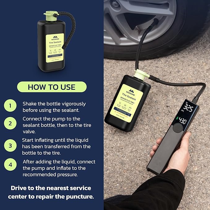 Woowind Premium Tire Inflator Portable Air Compressor, 2X Faster, 150PSI Air Pump For Car Tires, Tire Pump, with 12V DC Cord for Trucks & Off-Road Tires, Auto Shut-Off (Ventus pro + Tire sealant)