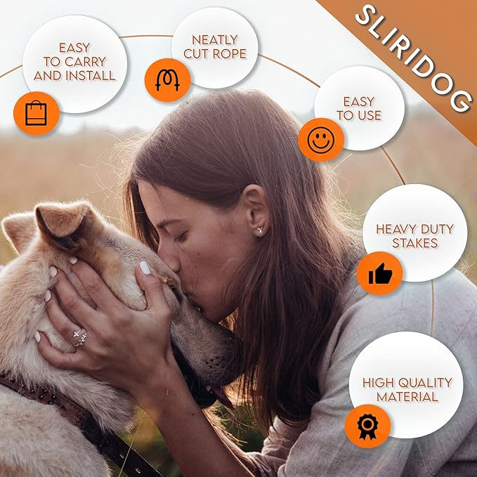 Heavy Duty 10FT Dog Tie Out Cable and Stake for Large Dogs, Dog Tie Out Stake and Cable Anchor for Dogs Up to 200 lbs,for Yard, Beach, Outdoor (Orange)