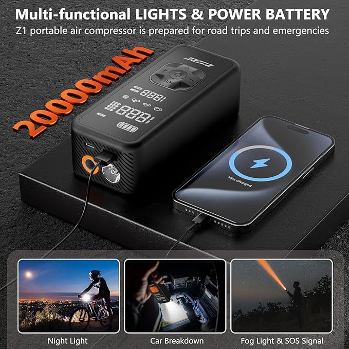 Tire Inflator Portable Air Compressor - 4X Faster Inflation, 150PSI Air Pump for Car Tires with Digital Pressure Gauge/LED Light, Portable Tire Inflator for Car, Moto, Bike, Ball, etc(Black)