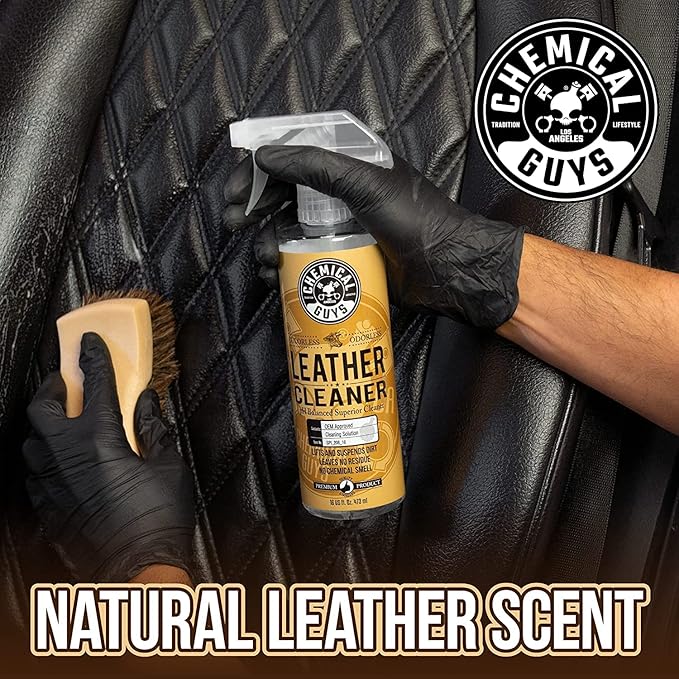 Chemical Guys SPI410 Leather Cleaner and Conditioner Bundle with ACC_S95 Long Bristle Horse Hair Leather Cleaning Brush, Safe for Car, Home, Office, & More (3 Item Bundle with 2-16 fl oz Bottles)