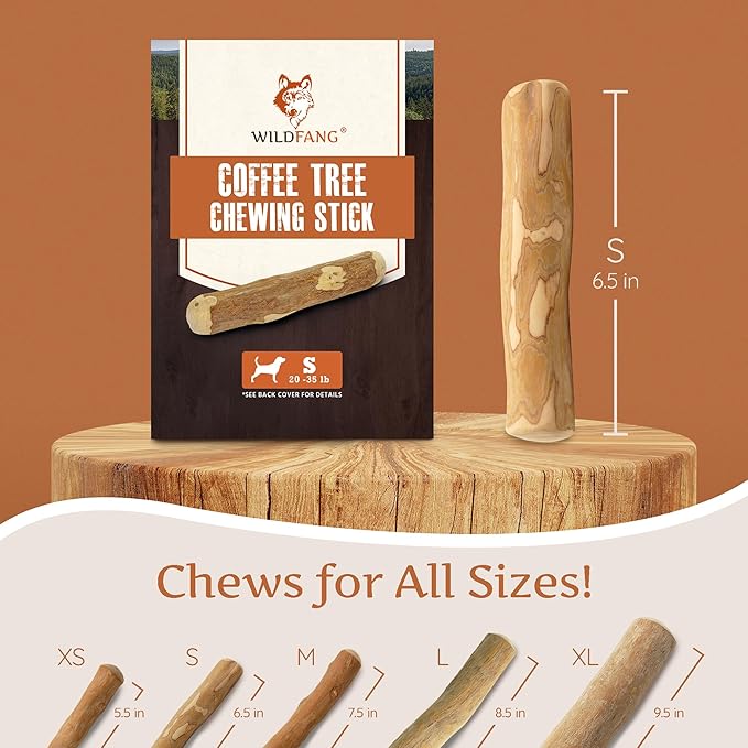 Wildfang® Coffee Wood Dog Chew, Small - Tough Chew Toys for Aggressive Chewers, Dog Teething Toys for Puppies, Training for Chewing Muscles, Coffee Tree Sticks for Small Dogs (22-33 lbs)