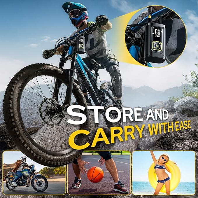 Tire Inflator Portable Air Compressor for Car Tires, 150PSI Digital Tire Pump with Gauge, LED Light, Auto Shut-Off, Fast Bike Air Pump for Car Tires, Motorcycle, Bike, Balls, Emergency Use