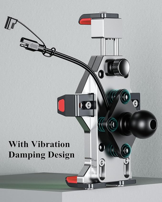 BRCOVAN Motorcycle Phone Mount with Qi 15W Wireless Charger & Vibration Dampener, Aluminum Alloy Anti-Theft Waterproof Motorcycle Handlebar Cellphone Holder, Adjustable Fit 4.7''-7.2'' Smartphones