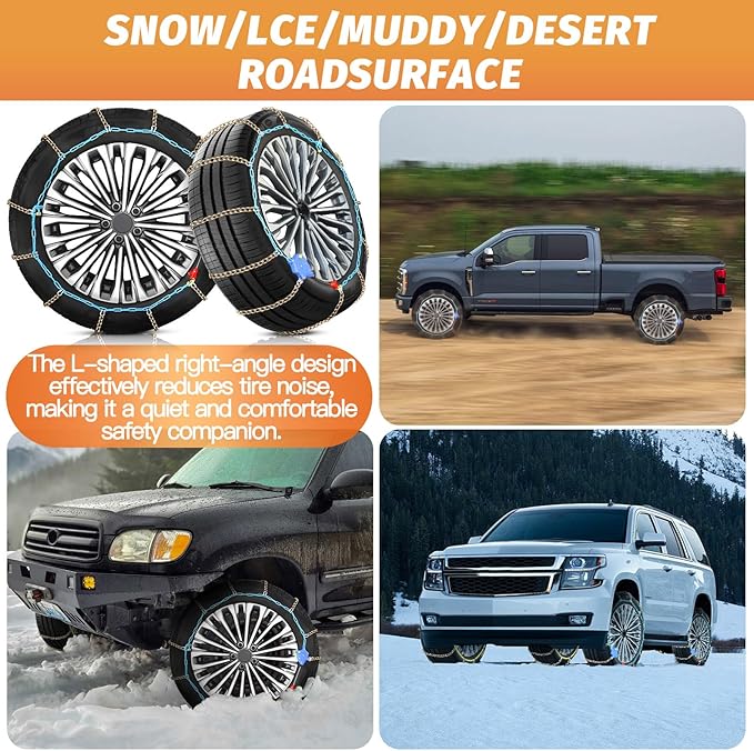 DEDC Auto Lock Snow Tire Chains,50s Quick Easy,Enhanced Manganese Steel Alloy,Endurance Life 650 Mi for Car SUV and Pickup Truck 245 255 265 275 295 315 Set of 2 (LS1619)