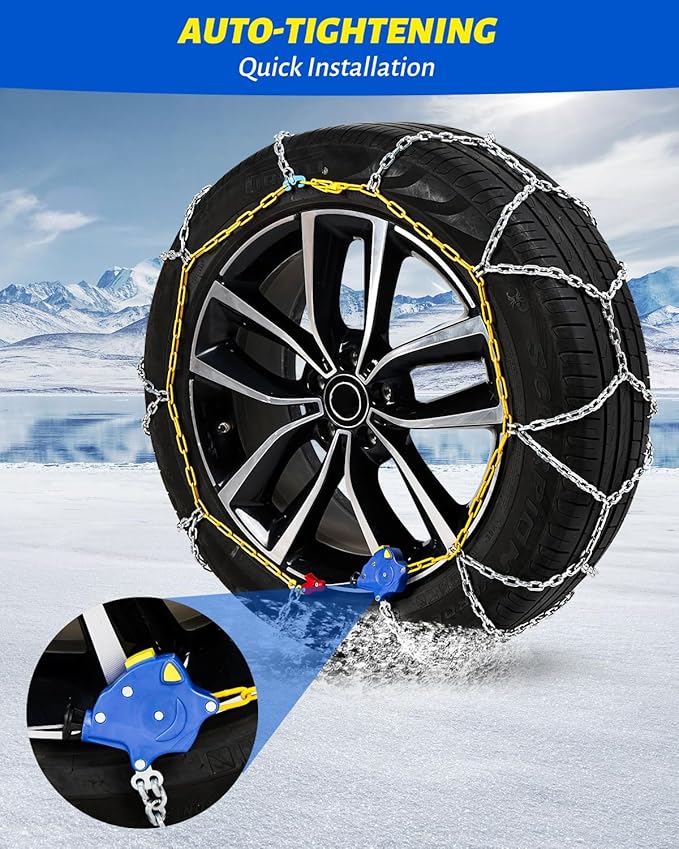 Auto Tightening Snow Chains Tire Chains For Cars Suv Pickup Trucks - Auto Tightening 1 Min Quick Fit AND Easy Installation, Reusable Universal Emergency Traction Snow Chains - Set of 2（HKN80）