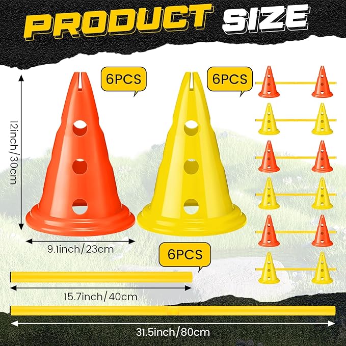 Dog Agility Hurdle Cone Set Dog Agility Course Backyard Set with Height Adjustable Include 12 Cones 6 Rods Training Equipment for Pet Obstacle Course Outdoor Games(Yellow, Yellow)