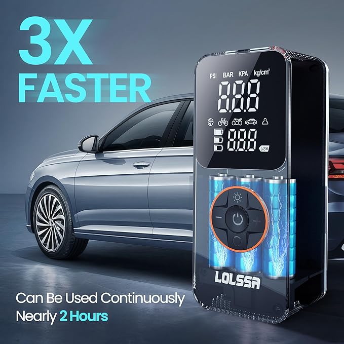 Tire Inflator Portable Air Compressor-Air Pump 150PSI Cordless Electric for Car, Motorcycle, Bike, Ball, with Tire Gauge Pressure, Dual-Use Type (Obsidian)