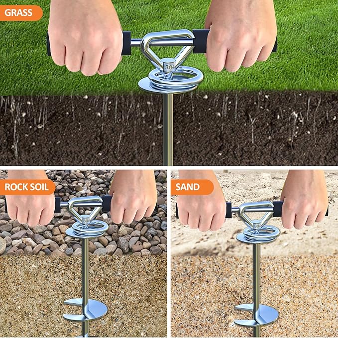 Dog Stake and 45ft Cable, 360 Swivel Runner for Yard, Anchors for Large Dogs up to 150 lbs, Heavy Duty Tie Out for Sand/Beach