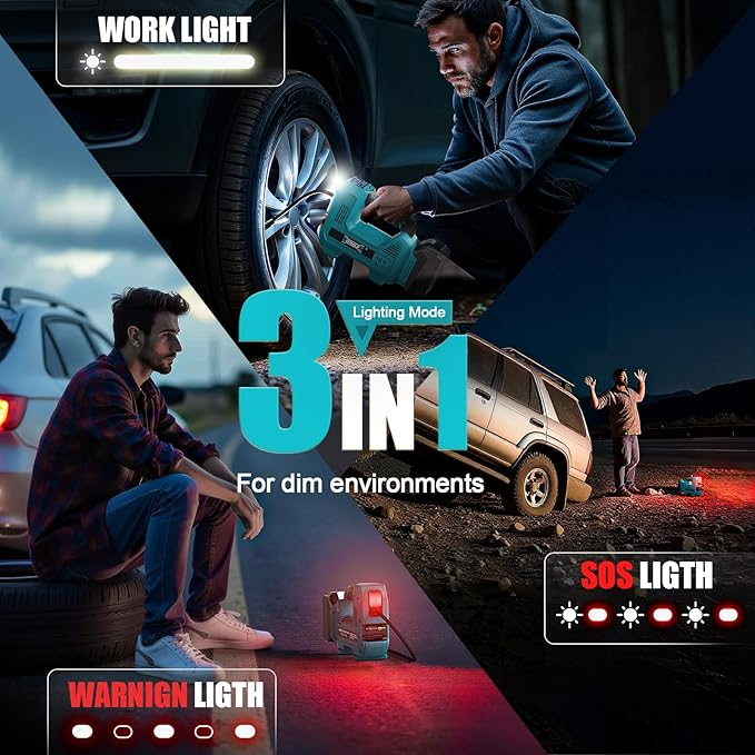 160PSI Cordless Tire Inflator Compatible with Makita 18V Air Compressor, Portable Air Pump Automatic Shut Off, LED Light, Digital Pressure Gauge for Cars Motorcycles Bike Ball(Bare Tool)