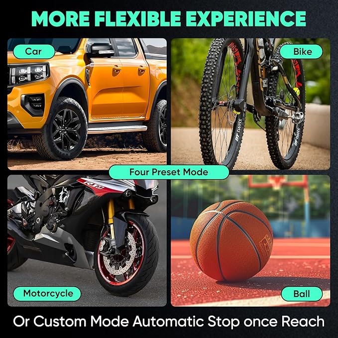 BY01 Tire Inflator Portable Air Compressor for Large Tires,Smart Air Pump with Dual Cylinder,Clourful Digital Sceen,Atuo Stop,150PSI Electric 16000mAh Cordless 12V Corded Dual-Use