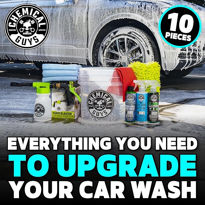 Chemical Guys 10-Piece Arsenal Builder Car Wash Kit with Foam Gun, Bucket, and 3 - 16 fl oz Car Care Products & Chemicals - Works with Garden Hose for Trucks, SUVs, Motorcycles, and More