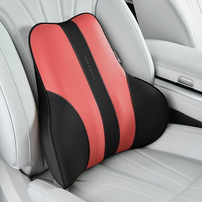 Coverado Lumbar Support Pillow for Car, Ergonomic Memory Foam Back Pillow for Office Chair, Back Cushion for Back Pain Relief, PU Leather Car Lumbar Support for Driving Seat