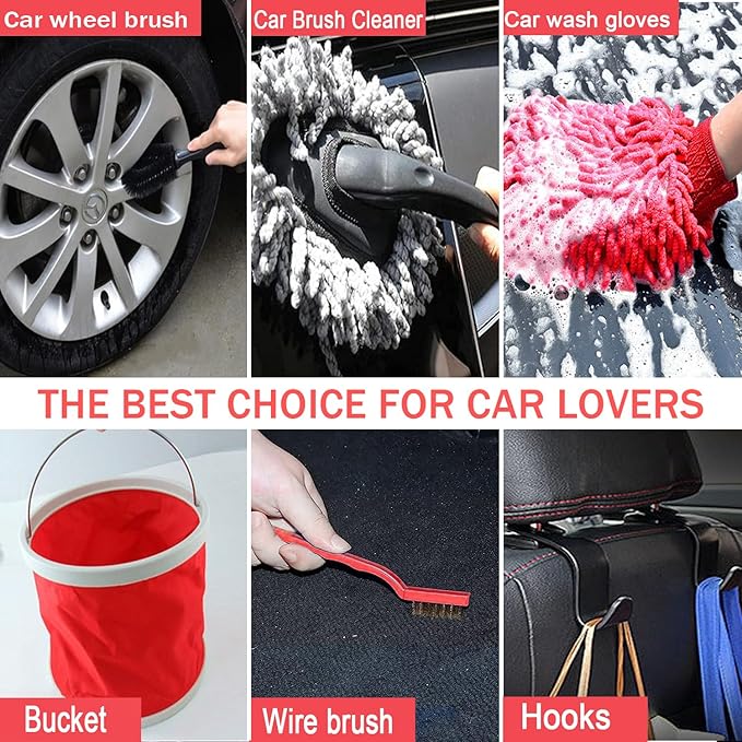 Car Wash Kit - Car Cleaning Kit,Car Wash Kit with Foam Gun, Microfiber Sponge and Towels,Tire Brush, Collapsible Bucket,Car Wash Foam Gun