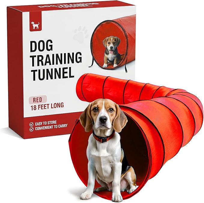 Houseables Dog Agility Tunnel, Dog Tunnel, Agility Equipment, Puppy Obstacle Course, Crawling, Pet Playground, Small, Medium, Large, Indoor/Outdoor, Play, Pop Up Set, Exercise Tube, Toy, Red, 18 Feet
