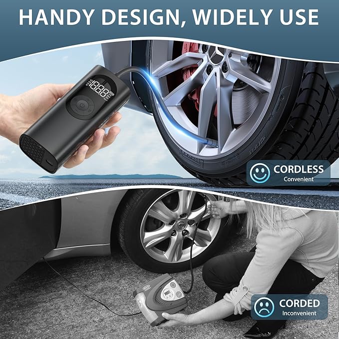 Tire Inflator Portable Air Compressor 150PSI Air Pump for Car Tires with Digital Pressure Gauge, Led Light, Auto Shut-Off, Portable Pump for Auto, Motorcycle, Bike, Balls and More