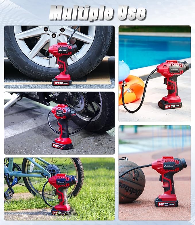 AVID POWER Tire Inflator Portable Air Compressor,20V Cordless Tire Pump, Rechargeable Air Pump for Car Tires and other Inflatables (Red)