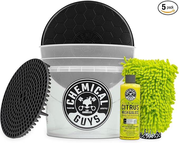 Chemical Guys Ultimate Scratch-Free Detailing Car Wash Bucket Kit with Accessories, Car Detailing Kit With Dirt Trap, Wash Mitt, Lid, and 16 oz Soap, Safe For Trucks, SUVs, Motorcycles, RVs