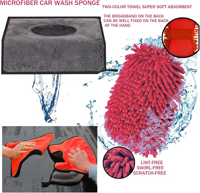 Car Wash Kit - Car Cleaning Kit Car Wash Cleaning Tools Kit with Car Wash Brush with Long Handle,Car Wash Mop,Microfiber Towels Car Detailing Kit