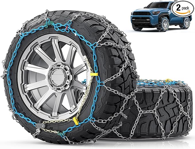 Snow-Chains Easy Install Tire-Chains, One-Pull Fit Heavy-Duty Tire Snow Chains for Pickup Trucks & SUVs Off-road, Emergency Tire Traction Car Tires 215 225 235 245 255 - Set of 2 (SCRV240)