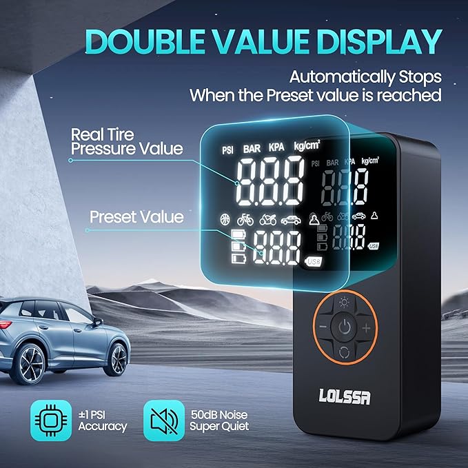 Tire Inflator Portable Air Compressor-Air Pump 150PSI Cordless Electric for Car, Motorcycle, Bike, Ball, with Tire Gauge Pressure, Dual-Use Type (Obsidian)