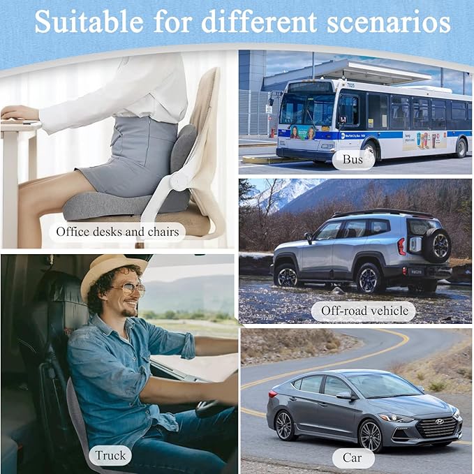 Seat Cushion for Truck Driver, Memory Foam Truck Seat Cushion with Adjustable Strap – Ergonomic Back Support & Sciatica Relief for Long Drives, Semi Truck Accessories, Light Gray