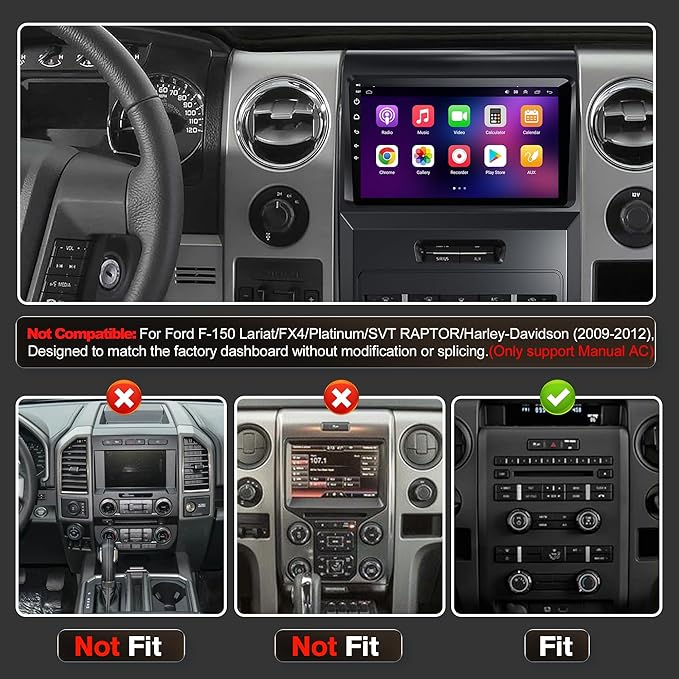 (Only for Manual AC) [4+64G] Car Stereo w/Wireless Carplay & Android Auto for Ford F150 2009 2010 2011 2012 Android 13 9" Touchscreen Radio Upgrade w/AHD Camera, GPS Navigation, SWC, WiFi, FM