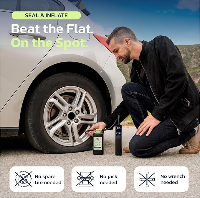 Woowind Premium Tire Inflator Portable Air Compressor, 2X Faster, 150PSI Air Pump For Car Tires, Tire Pump, with 12V DC Cord for Trucks & Off-Road Tires, Auto Shut-Off (Ventus pro + Tire sealant)