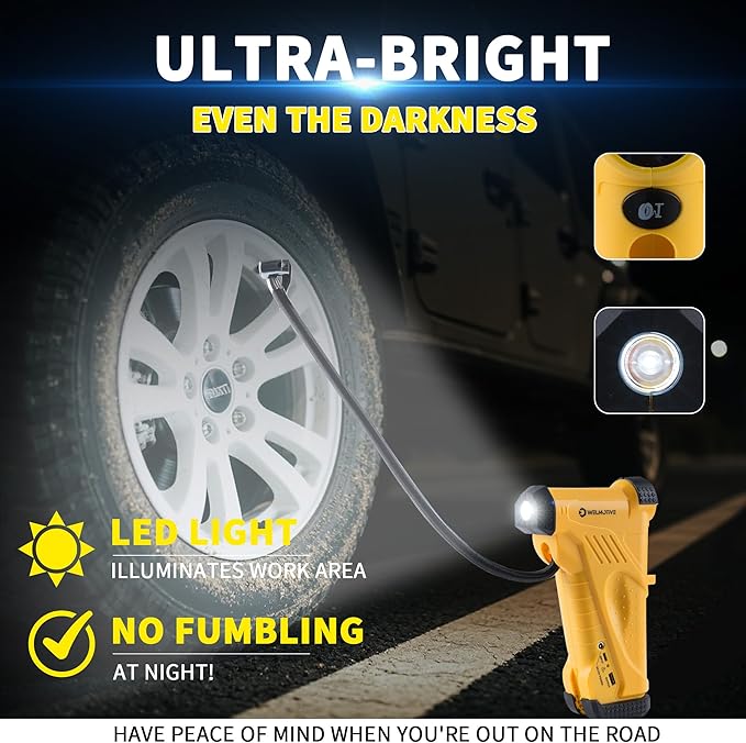 12V Cordless Tire Inflator with LCD Display, 150PSI High Pressure Air Compressor for Car Tires - Fast Charging 22mm Metal Cylinder Pump with Auto Stop, Digital Gauge, LED Light & Dual Power Options