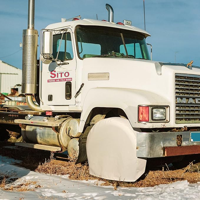 Explore Land Tire Covers 4 Pack - Tough Wheel Protector for Truck, SUV, Trailer, Camper, RV Universal Fits Tire Diameters 23-25.75 inches, White