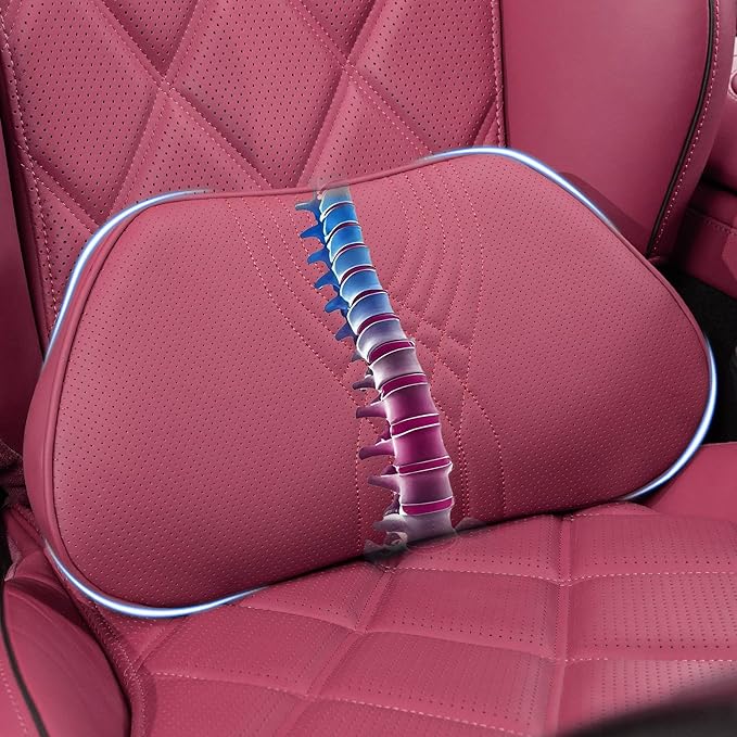 Lumbar Support Pillow for Car Seat, Office Chair Leather Memory Foam Lower Back Cushion for Back Pain Relief Improve Posture, Ergonomic Back Rest for Gaming Chair, Red, 1PC