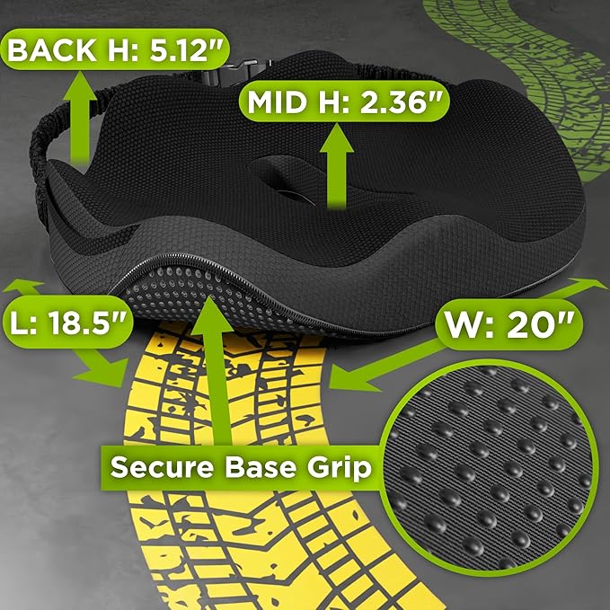 Large Truck Seat Cushion for Truck Driver Seat Cushion - Upgraded Back Support, CertiPUR-US® Certified - Thick Memory Foam, Pain Relief for Hours of Driving, Trucker Approved Big Rig - Black