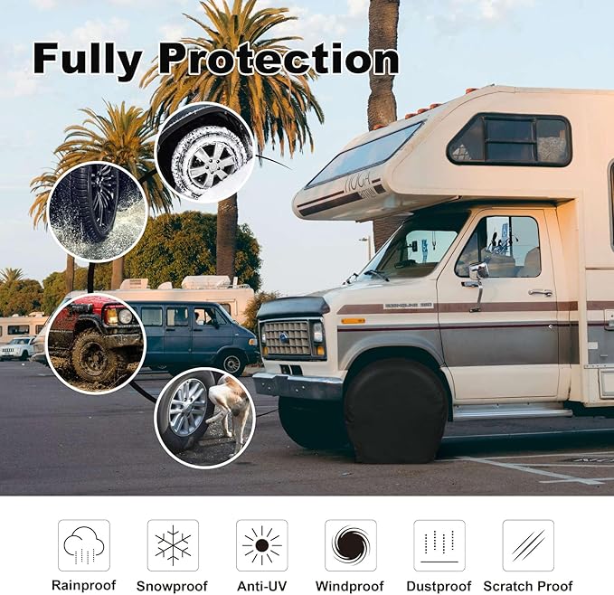 Explore Land Tire Covers 4 Pack - Tough Wheel Protector for Truck, SUV, Trailer, Camper, RV Universal Fits Tire Diameters 23-25.75 inches, Black