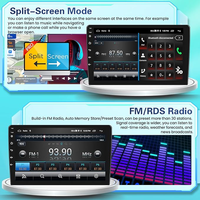 2+64GB Android Car Stereo for Honda Civic 2012-2015 Wireless Carplay Android Auto, 9 Inch Touchscreen Car Radio GPS Navi WiFi Bluetooth Backup Camera FM RDS Radio EQ SWC