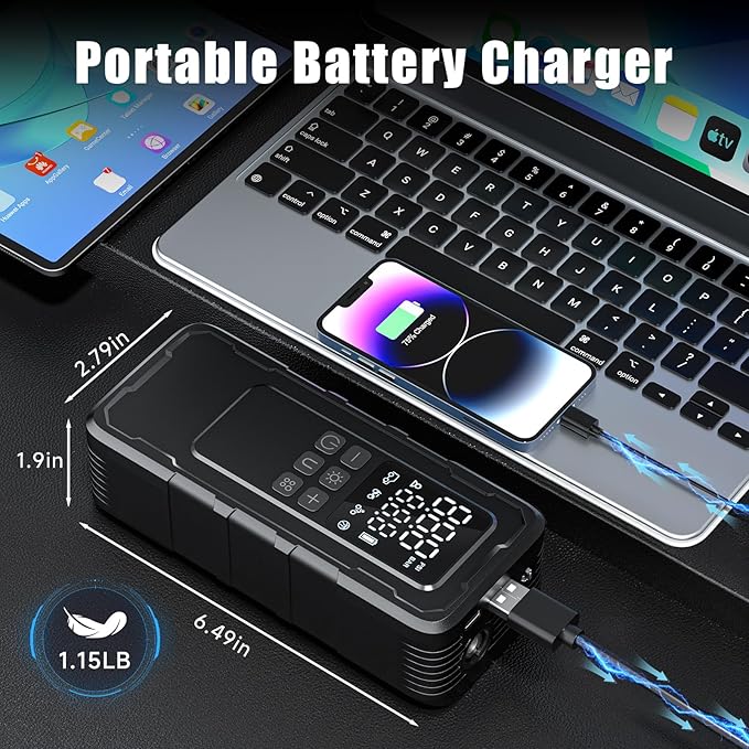 Tire Inflator Portable Air Compressor, 160 PSI Portable Cordless Air Pump for Car Tires, 4X Faster Tire Inflator with Tire Gauge Pressure for Car, Motorcycle, Bicycle, Ball