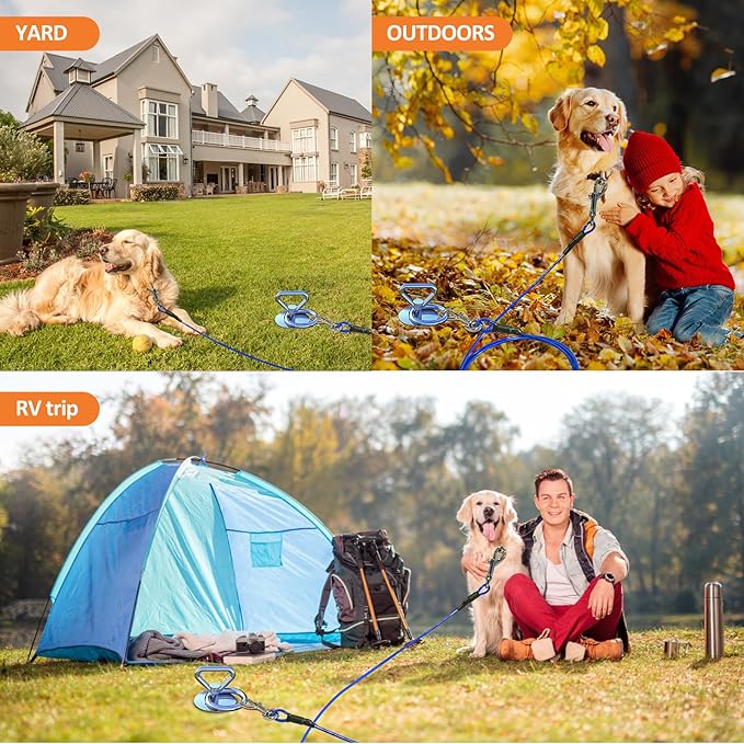 Dog Tie Out Stake,360° Swivel Dog Runner for Yard,Run Anchors for Large Dogs up to 150 lbs,Dog Leads for Yard Heavy Duty-Use Any Dog Tie Out Cable/Leash/Sand/Camping