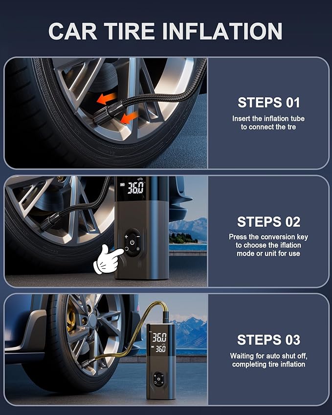 Tire Inflator Portable Air Compressor, 180PSI Air Pump for Car, 6X Faster Cordless Air Compressor with Digital Pressure Gauge, Tire Inflator with Dual Mode Inflation for Car, Moto, Bicycle and Ball