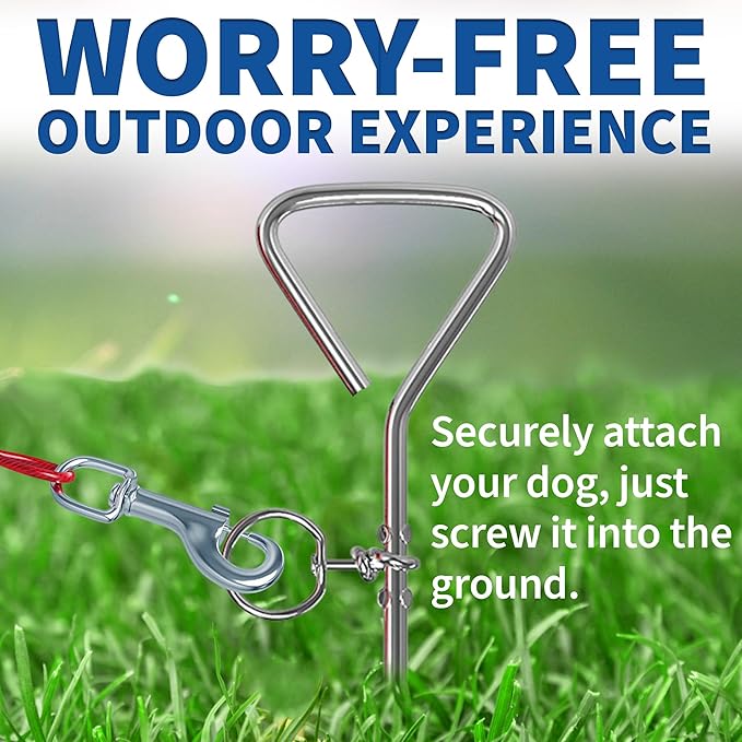 Dog Tie Out Stake, Durable 16 Inch Spiral Anchor for Outdoor Tethering, Rust Resistant and Easy to Install, Suitable for Puppies to Adult Dogs
