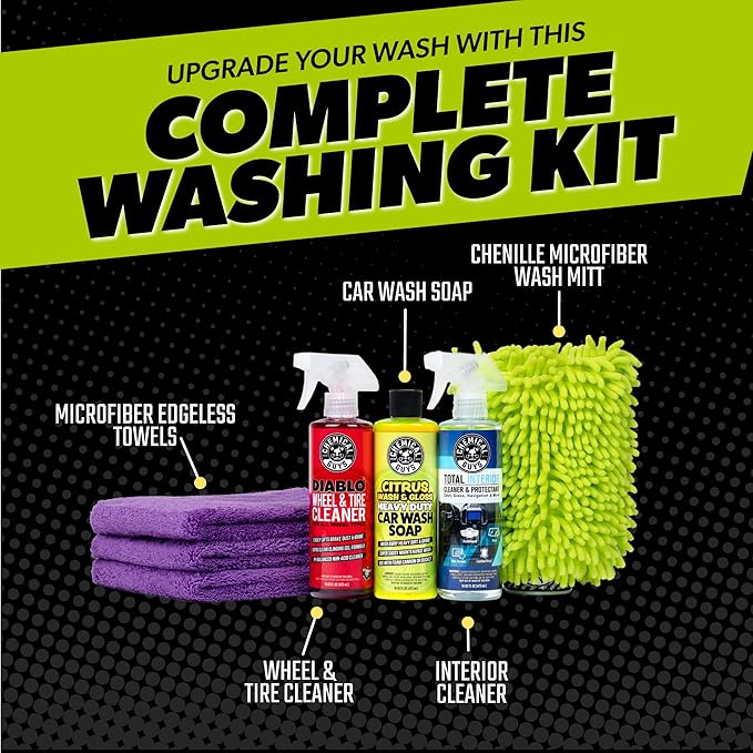 Chemical Guys Clean and Shine Car Wash Starter Kit - 7-Piece Set with 3 x 16 oz Car Detailing Chemicals, Safe for Cars, Trucks, SUVs, Motorcycles, Jeeps, RVs, and More
