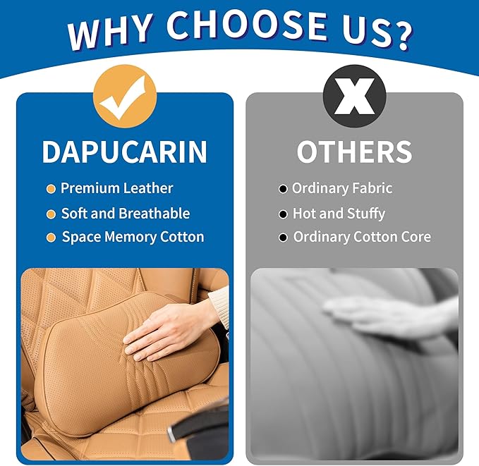Lumbar Support Pillow for Car Seat, Office Chair Leather Memory Foam Lower Back Cushion for Back Pain Relief Improve Posture, Ergonomic Back Rest for Gaming Chair, Palomino, 1PC